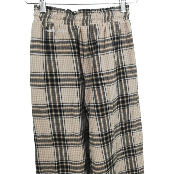 Maniere De Voir Plaid Flannel Wide Leg Pull On Elastic Waist Pants Size 8 Beige - Picture 10 of 13